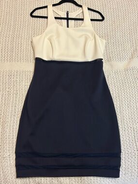 Guess Two-Tone Racerback Sheath Mini Dress in White and Navy Size 12